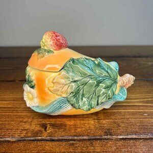Otagiri Up Design Lemon Strawberry Ceramic Sugar Bowl Japanese majolica style